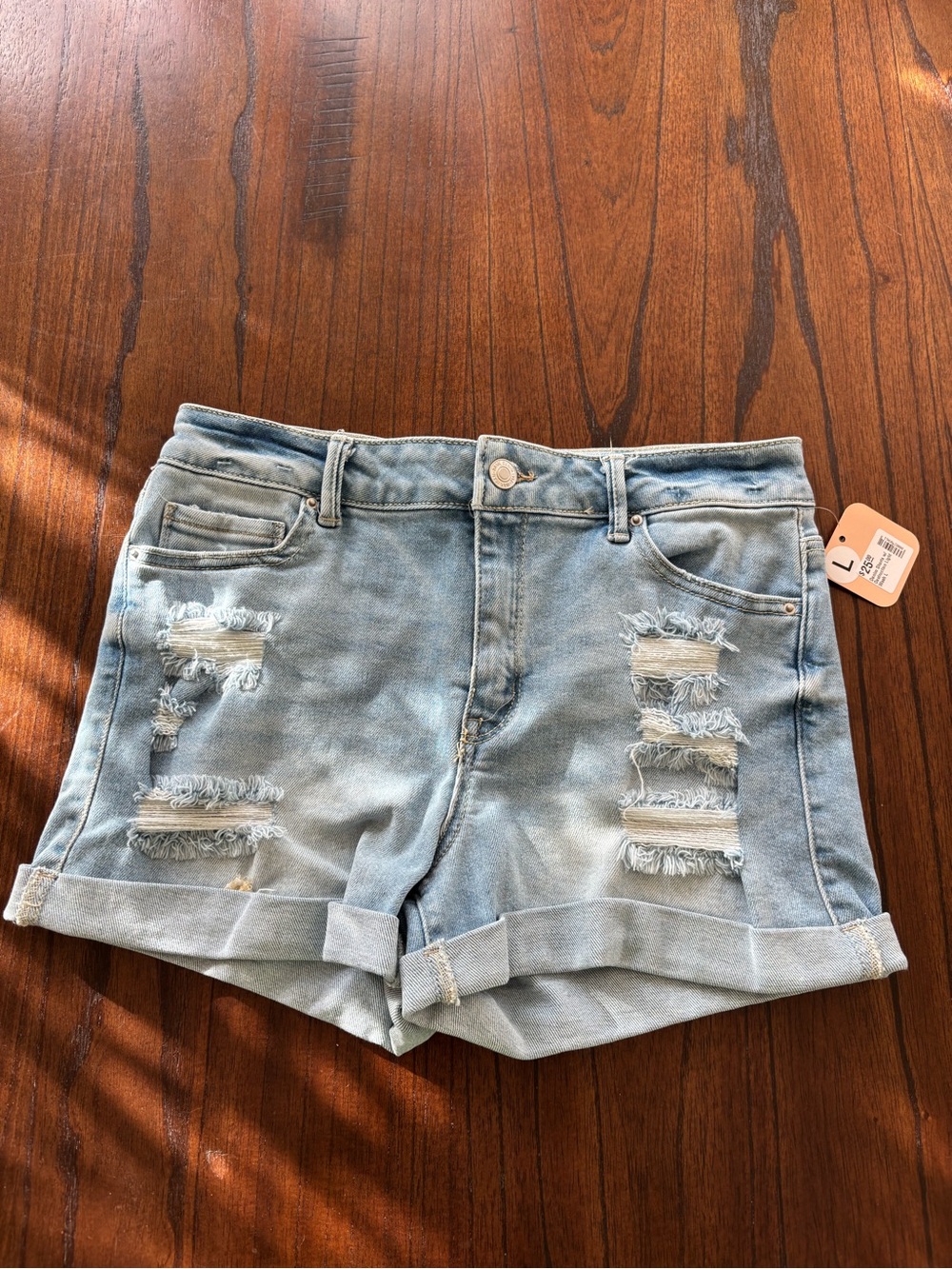 Wax Jean Light Blue Distressed Cuffed Denim Shorts